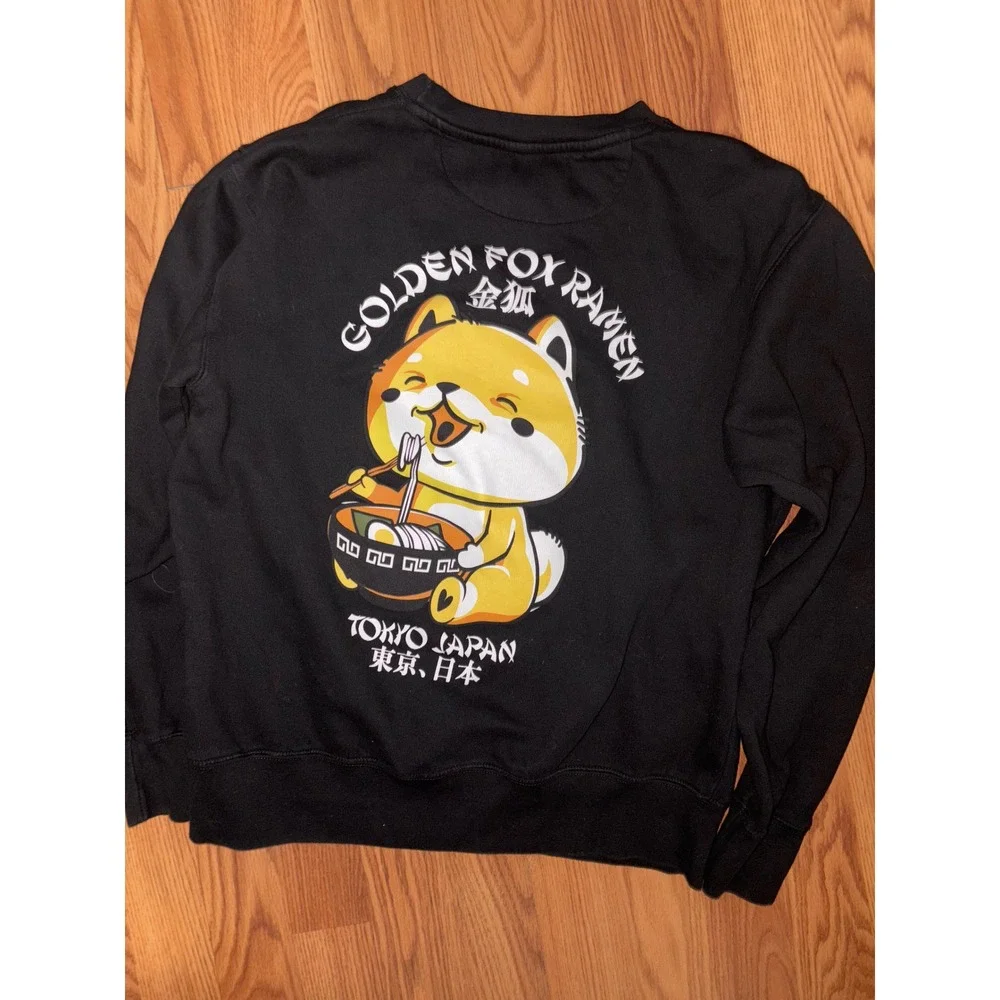 SCW Black‎ Ramen Fox Tokyo Japan Graphic Crewneck Sweatshirt Mens Medium